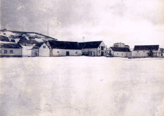 View of buildings owned by Earle Freighting Services at Battle Harbour, Labrador. Previously owned by Slade's