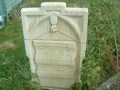 The headstone of the late William Keslon, this headstone is located in a garden in Trinity, Newfoundland, Canada.